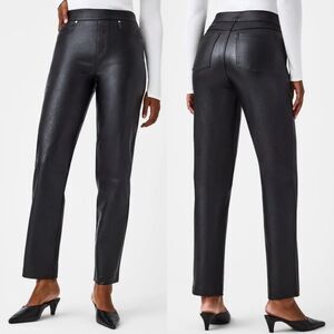 Nwt SPANX slim Straight pants in luxe‎ black faux leather women’s size L